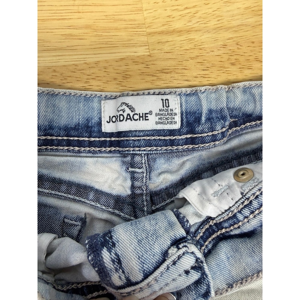 Jordache Girls Acid Wash Denim Shorts Size 10 Embroidered Side Trim Frayed Hem
